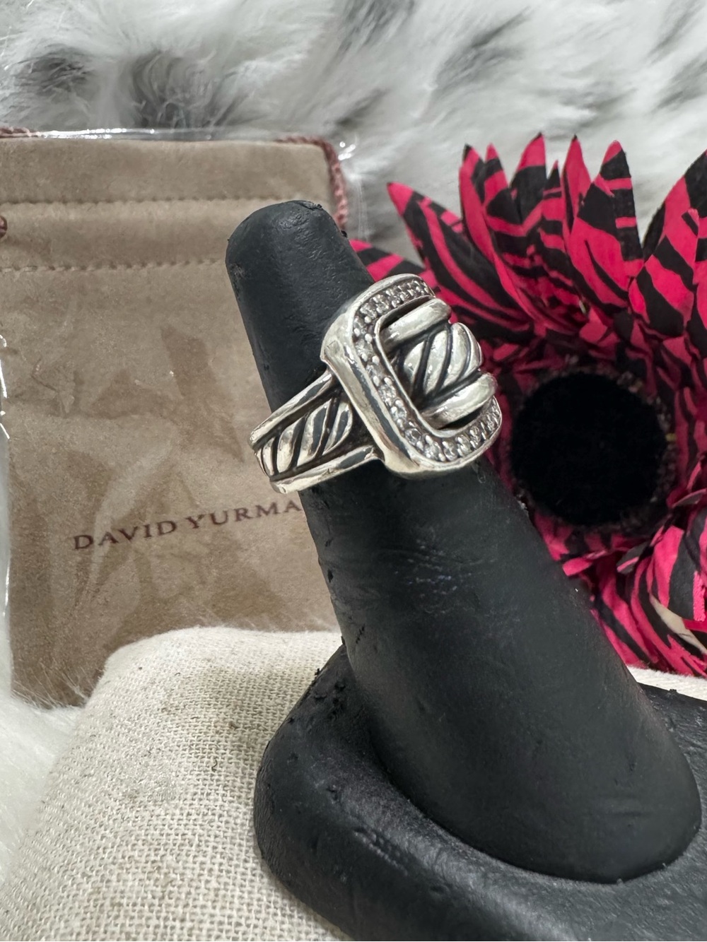 David Yurman .925 Diamond Square Buckle Cable Ring Size 5.5 - Picture 3 of 9